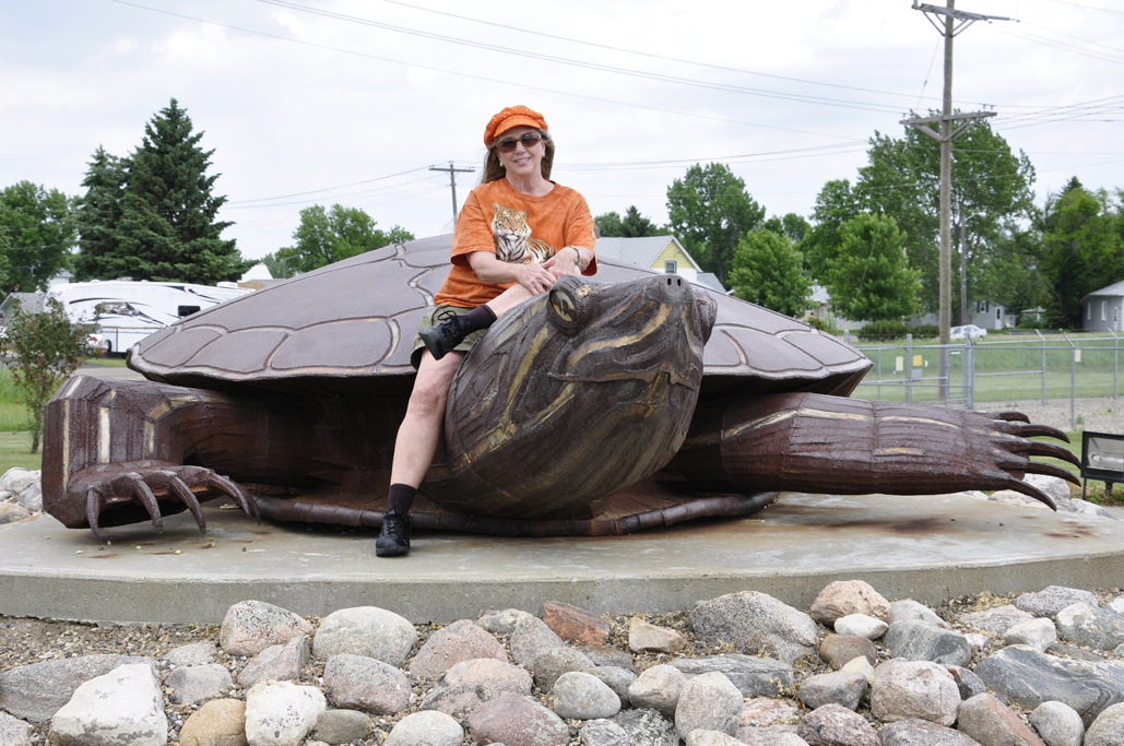 Karen Duquette on Rusty the Giant Turtle